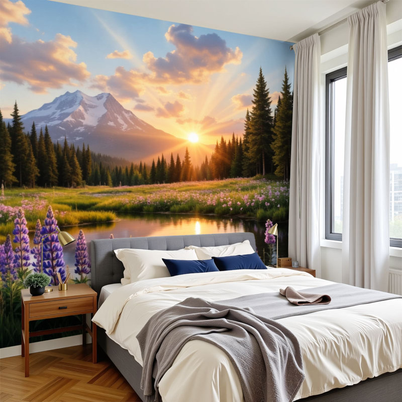 Paysage, papier peint auto-adhésif Mountain Sunrise Landscape, L 144 po x l 100 po