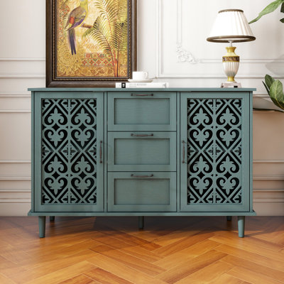 Dark Cabinet For Bedroom, Living Room, Study - 2 Door 3 Drawer Bearing Feet & Symmetrical Pattern Panel With Good Air Permeability Doors And Drawers, Ideal