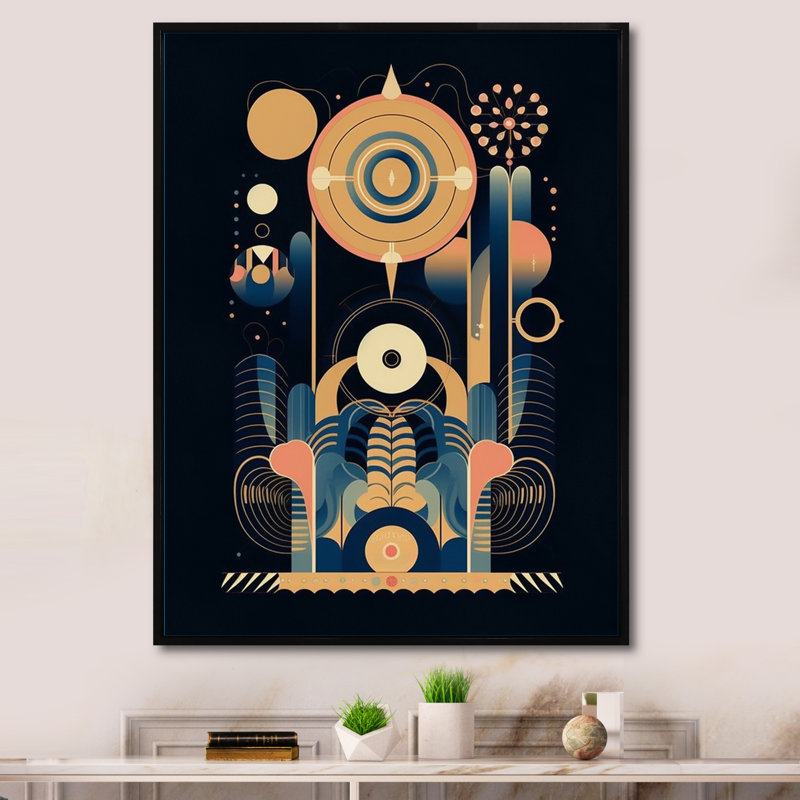 «Geometric Of Consciousness Contemporary I», reproduction sur toile, 32" H x 24" W, Cadre flottant noir