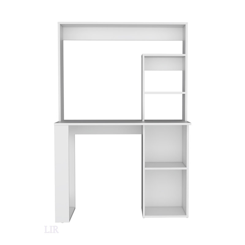 Maine Desk With Hutch And Shelves, Ample Storage And Work Surface For Efficient Home Office Setup, White