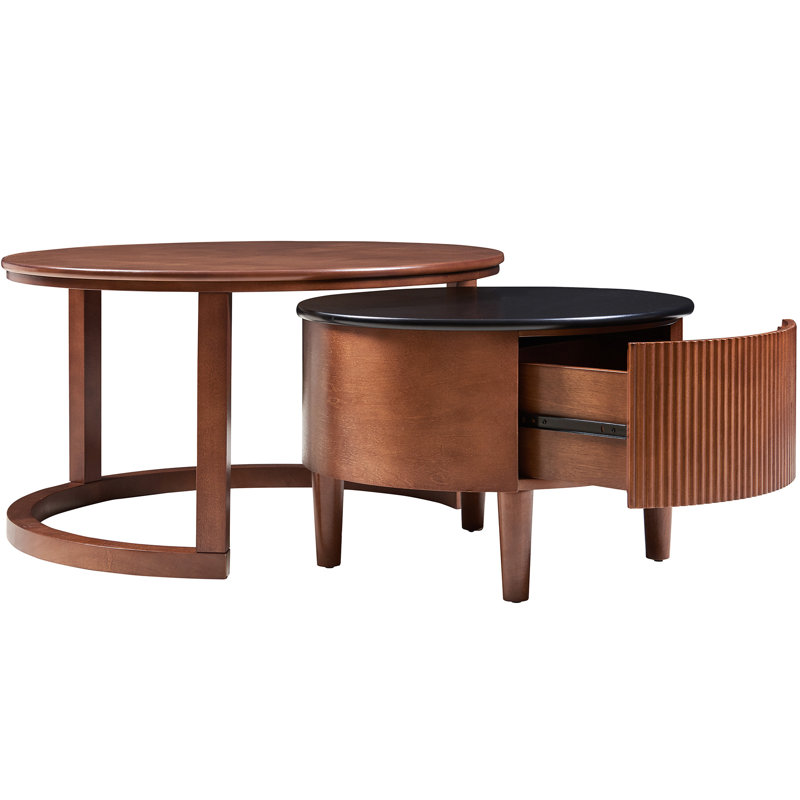 Table basse vintage rétro avec design cannelé et tiroir pratique, parfaite pour les espaces de vie élégants et fonctionnels.