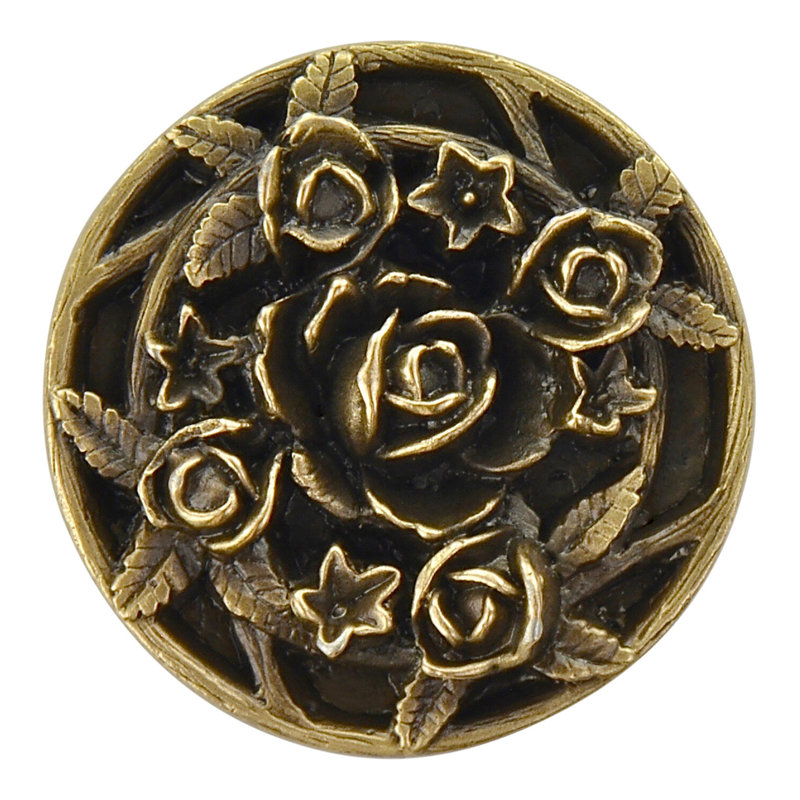 Poignée florale ronde de 1,0625 po de diamètre, Laiton antique