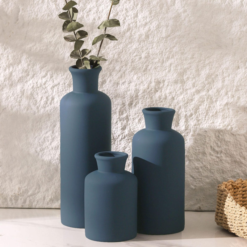 Ceramic vase set of 3, Navy Blue
