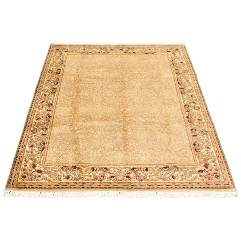 Tapis décoratif en laine noué à la main de conception unique new age de style perse pakh 18/20 ivoire 6 pi x 8 pi 10 po