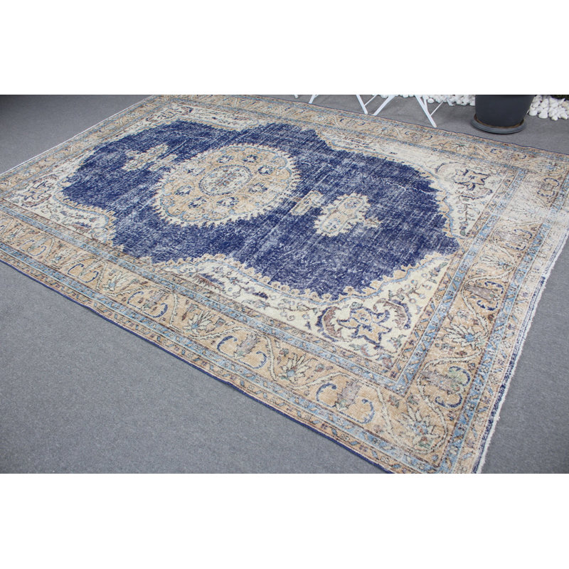 Tapis rétro rétro bleu marine Anatolian