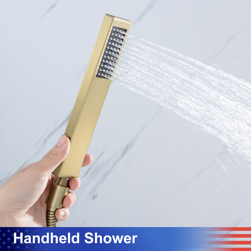 Robinet de baignoire romaine monocommande à fixation murale avec inverseur et douchette, Or brossé