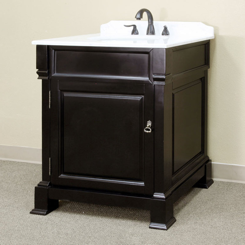 Louviere 30'' Single Bathroom Vanity with Marble Top, Espresso