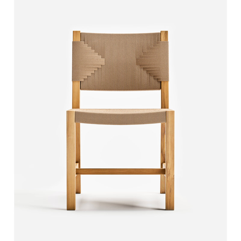 Chaise de salle à manger Monimbo, Naturel / corde tressée croisée kaki, Naturel