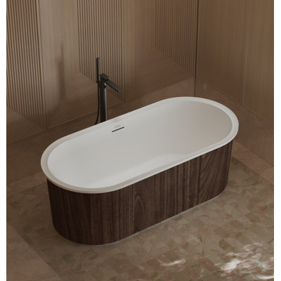 Baignoire de trempage autoportante blanche en acrylique 67 "x 31,5" avec trop-plein et bonde escamotable pour salle de bain MonBlari
