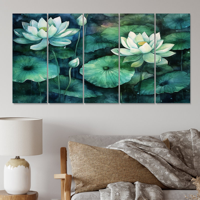Green Lotus Pond I - Ensemble de décoration murale en métal floral
