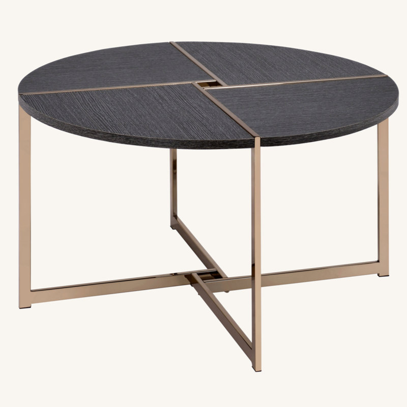 Black And Champagne Round End Table, 24.57" H x 24.57" L x 24.57" W