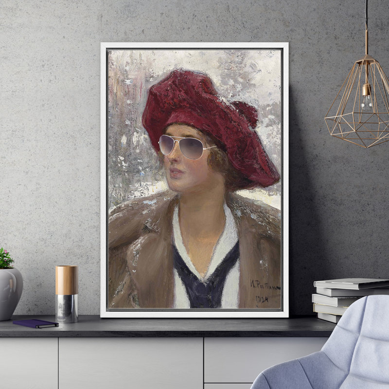 "Snowy Winter Sunasses Woman", Cadre flottant blanc, H 24 po x l 16 po