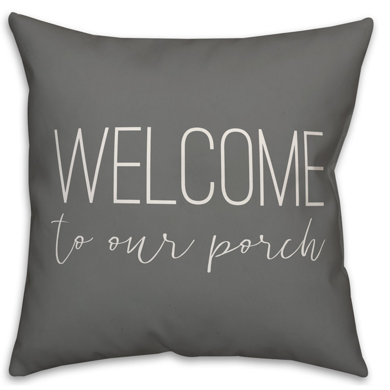 Textual Outdoor Throw Pillow, 16" H x 16" W, Gray/White