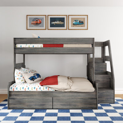 Modern Farmhouse Bunk Bed With Staircase and Storage Drawers