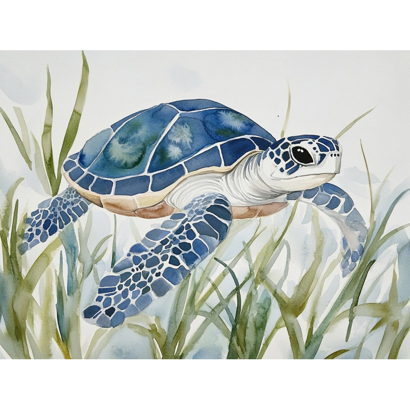 «Tranquil Sea Turtle in Blue», art mural sur toile tendue, 24" H x 36" W