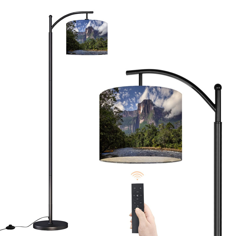 Lampe sur pied à arc avec abat-jour réglable, parc national Canaima, lampe sur pied 3 températures de couleur à intensité variable avec interrupteur au pied pour la chambre à coucher