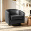 Fauteuil demi-tonneau pivotant en similicuir noir Applewold avec base en bois massif-324737287