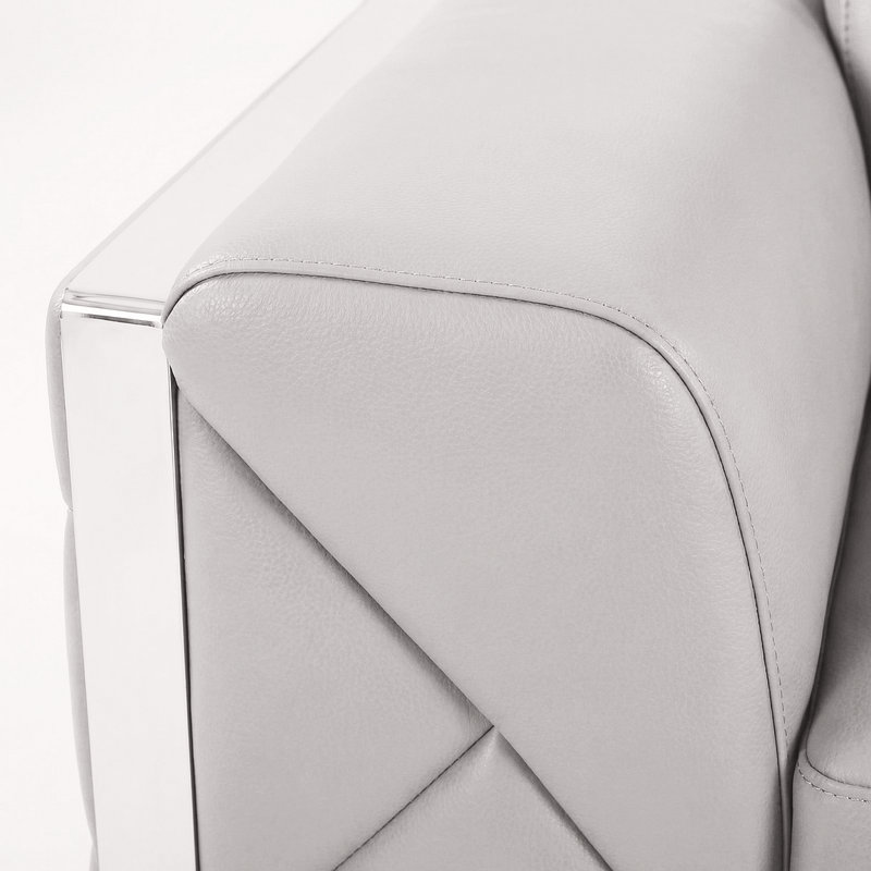 Canapé en cuir véritable gris clair avec appuis-tête réglables, Gris clair