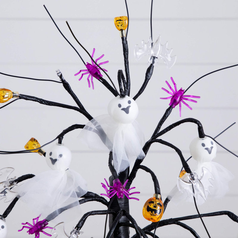 18 po Arbre d'ornement illuminé avec 24 lumières à DEL d'Halloween artificielles pré-éclairées