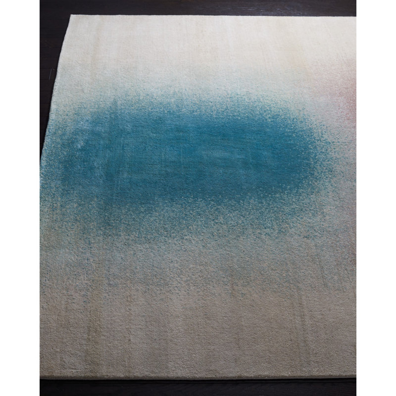 Multicolor Geometric Hand-Knotted Wool and Silk 6' x 9' Rug
