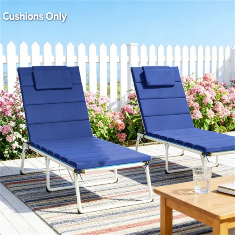 80"x26" Outdoor Foldable Lounge Chair Cushions Set Of 2 Dark Blue, Upf50+ Olefin Waterproof Patio Chaise Cushions (cushion Only)