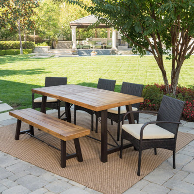Poitras 6 - Person Acacia Wicker Patio Dining Set with Rectangular Table