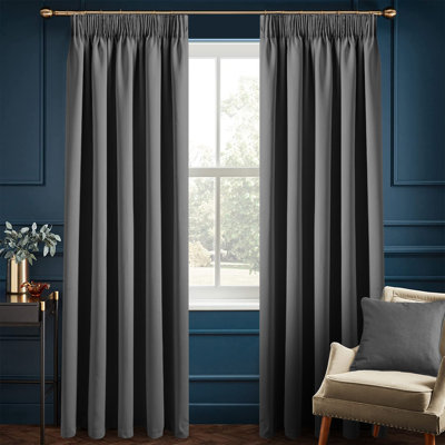 Moncear 100% Polyester Blackout Pencil Pleat Room Darkening 230 GSM Curtains (Set of 2)
