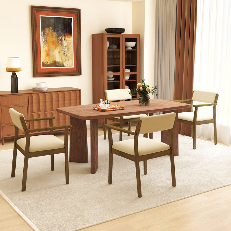 Ensemble de table de salle à manger Mid Century, Beige, 5 pièces: table, 4 chaises
