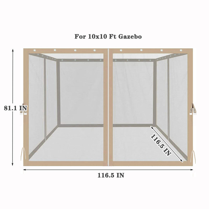 Filet beige 10 pi x 10 pi 10 po, filet beige avec fermetures à glissière, l 116,5 po, P, 81,1 po, fixé par des anneaux encliquetables et deux sangles de fixation pour plus de stabilité