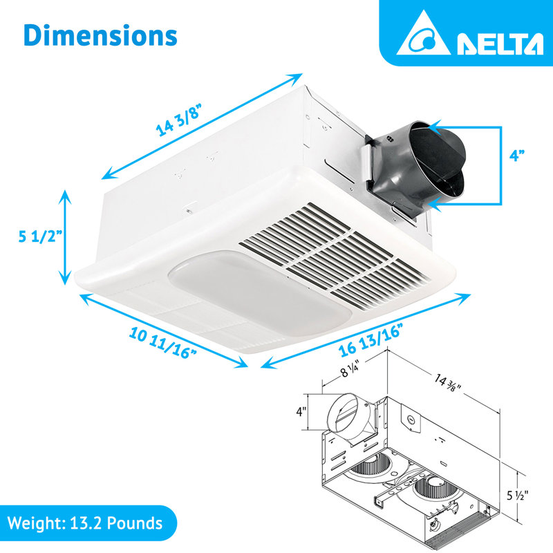 White Rectangular Bathroom Exhaust Fan with Light and Heater