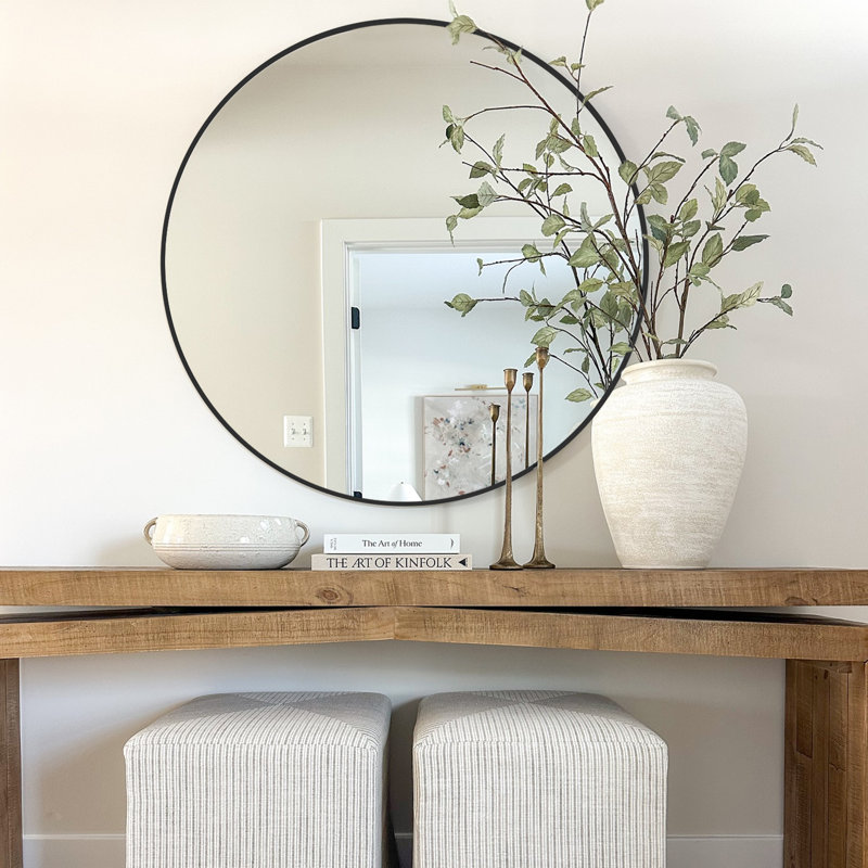 Round Mirror, Brushed Aluminum Alloy Frame Wall Mounted Circle Mirror, Vanity Mirror For Bathroom Over Sink, Living Room, Bedroom, Entryway, Hallway