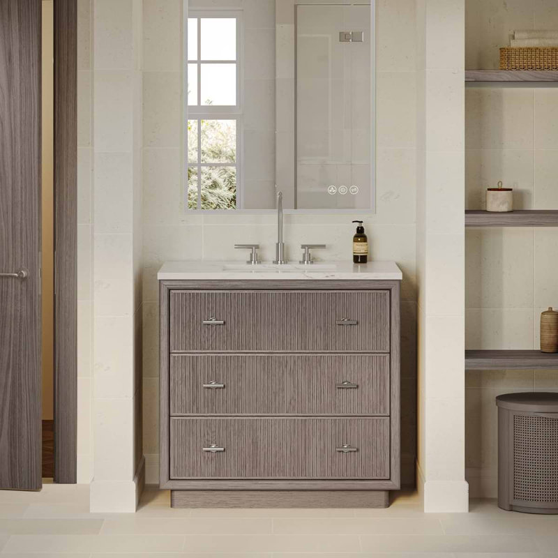 Rhett Vanity, Steel Oak, 36" W, Carrara Marble