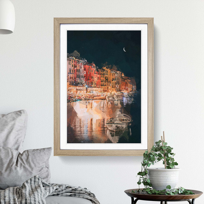 Boat in an Italian Port in Abstract - Framed Print, 65cm H x 48cm W x 2cm D, Oak Framed