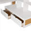 Lit mezzanine en bois massif pleine grandeur compact, blanc pur et naturel, avec bureau intégré, tiroirs et escalier de rangement pour les chambres