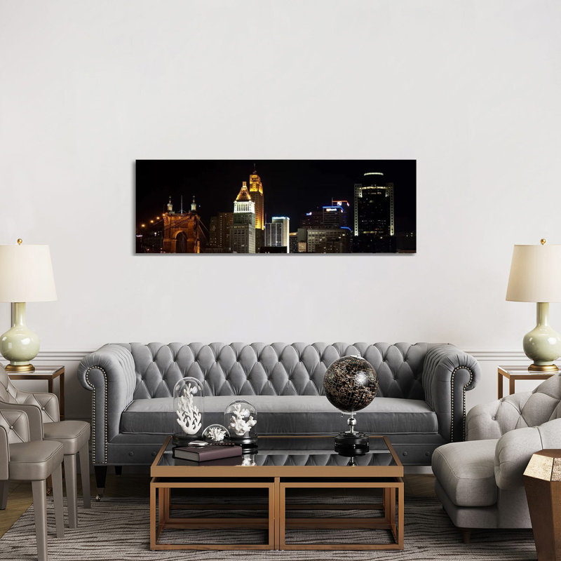 Cincinnati Skyline Cityscape (Night) - Wrapped Canvas Panoramic Print