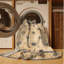 Tapis abstrait moderne et contemporain lavable à la machine Alexa Hanukkah en brun - reliure beige-46871220