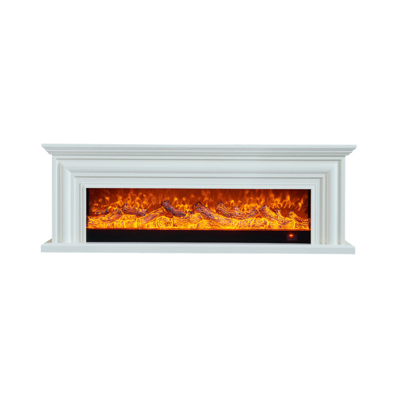 White Solid Wood TV Cabinet Fireplace, White, 27.56" H x 78.74" W x 12.99" D