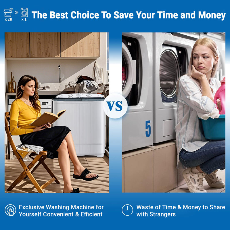 Portable Washing Machine, Twin Tub 22 Lbs Capacity with Drying Rack, Compact Laundry Washer(13 Lbs) and Spinner(9 Lbs) Combo, Durable Design, Timer Control, Small Laundry Machine for RV, Apartments, Dorms