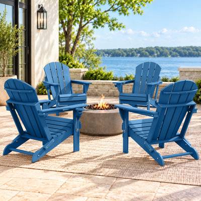 Ensemble de chaises pliantes HDPE Adirondack d'extérieur résistantes aux intempéries avec porte-gobelet 4 pièces