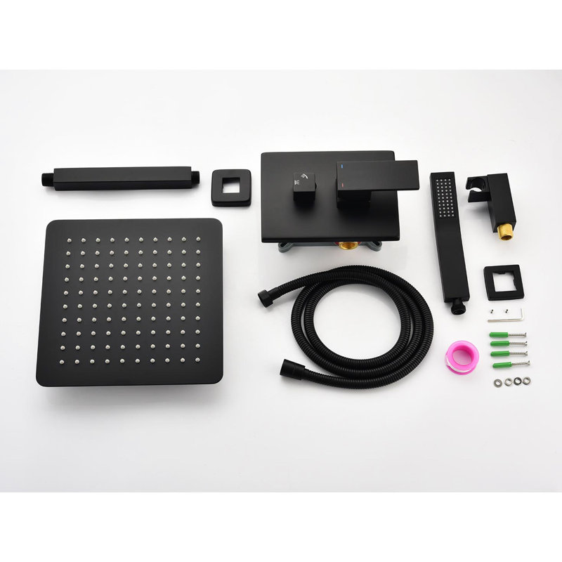 12" Shower - Dependable Bathroom Fixture Matte Black Ceiling Mount, Brass & Sus304, Enjoy Powerful Shower,, Matte Black