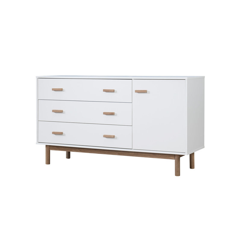 Isabeau 144 Cm Wide 3 Drawer Highboard, White/Oak