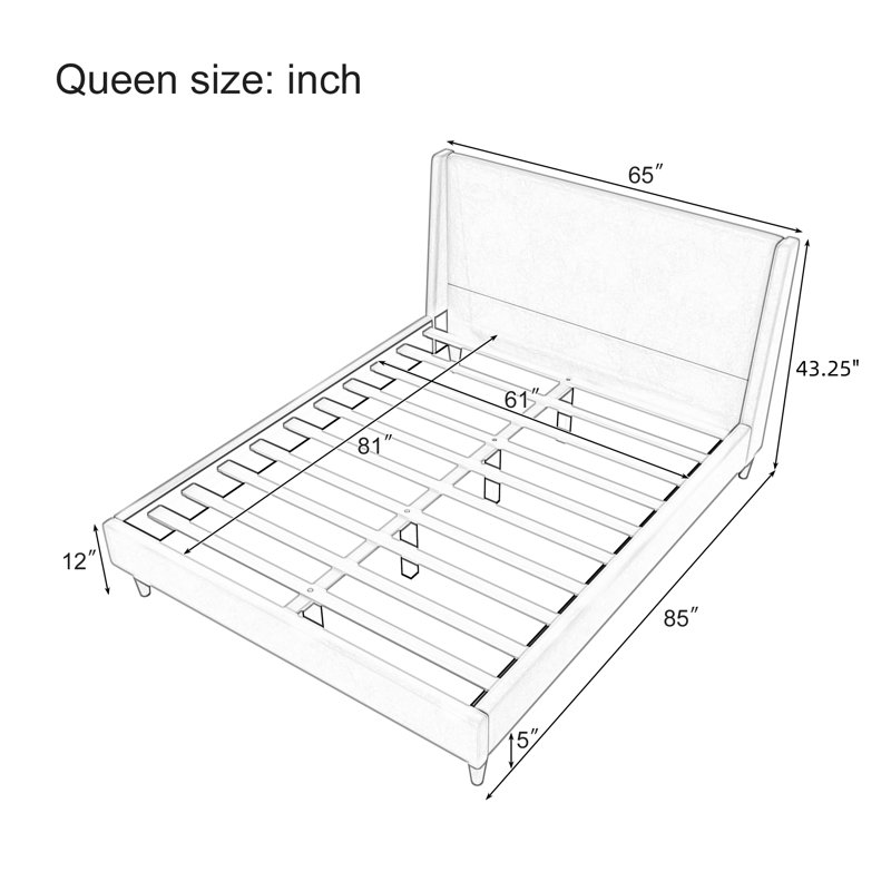 Upholstered Platform Bed with Wingback Headboard, Boucle Bed Frame with Tall Legs and Underbed Storage, Weight Capacity 500 lbs, No Box Spring Needed, Ivory, Queen