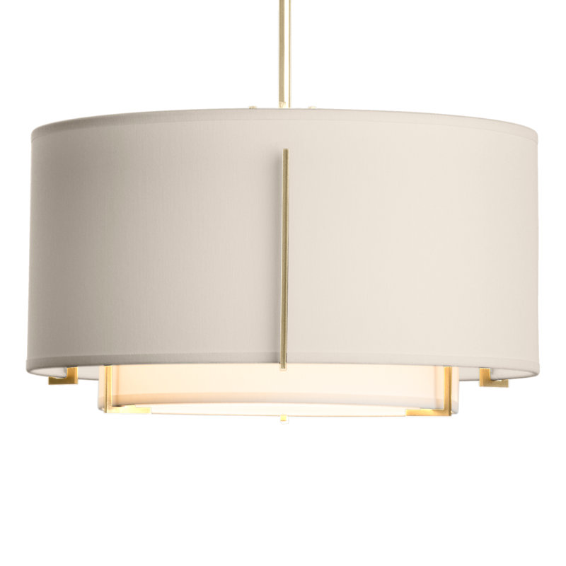 Exos 1 - Light Unique/Statement Drum Pendant, Flax, Modern Brass