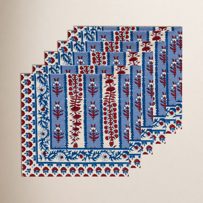 Charlemont 100% Cotton Floral Square Napkin, Red/Blue