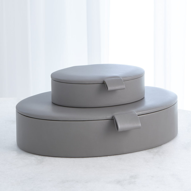 Signature Oval Leather Box, Marble Gray, 2.25" H x 8.25" W x 6.25" D