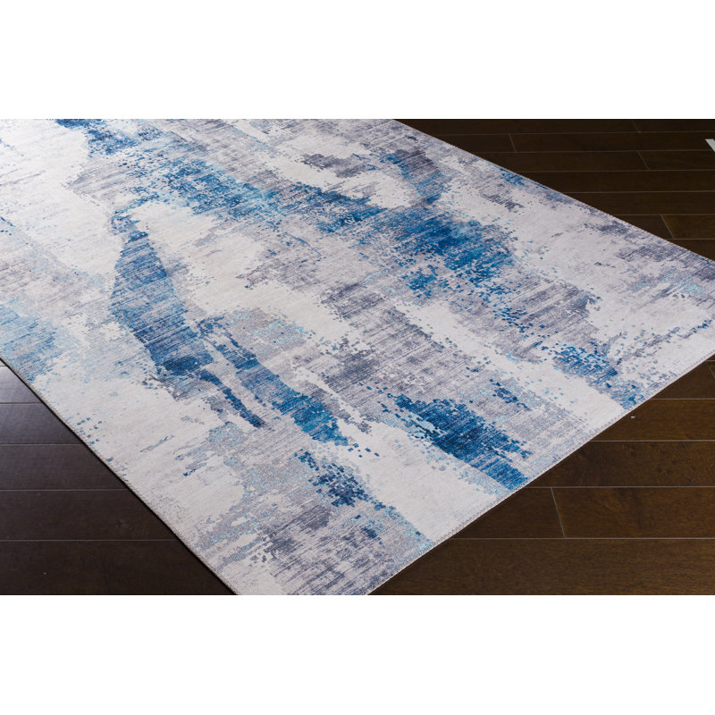 Adelynn Abstract Ivory/Blue Area Rug, Rectangle 9' x 12'