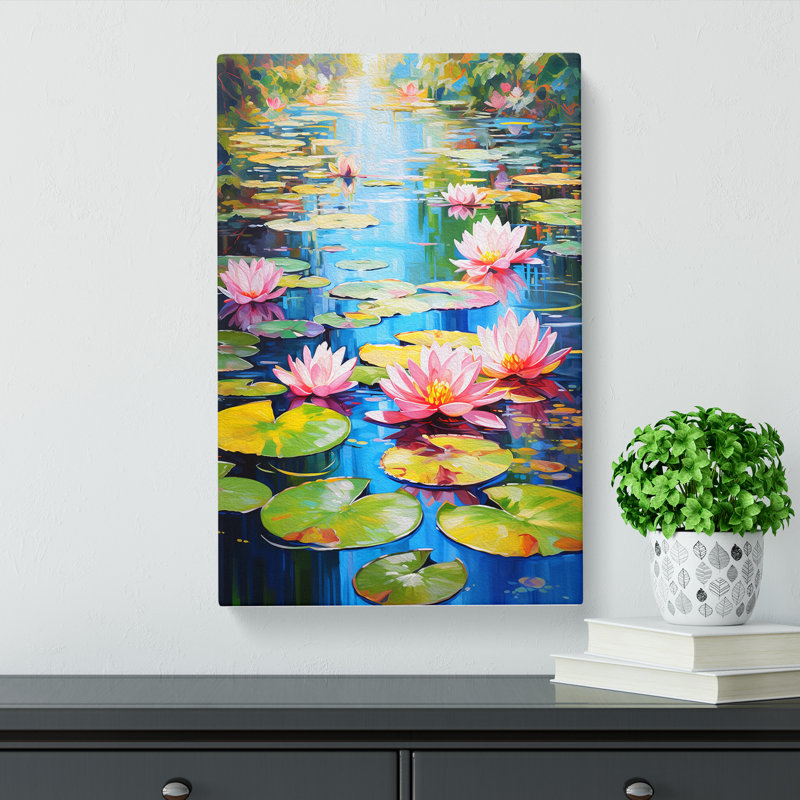 Water Lily Pond Action Painting - No Frame Print, 76cm H x 50cm W x 3cm D