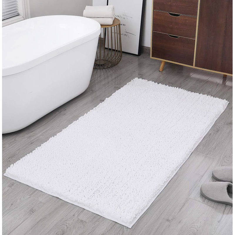 2 Piece Set Soft Cozy Plush Chenille Bath Mat Bathroom Rug, 27" W x 47" L, White
