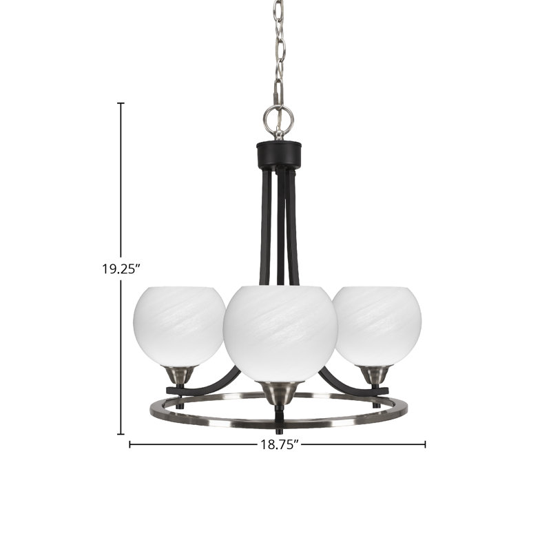 Lustre 3 lumières Waddon Paramount, H 19,25 po x l 18,75 po x P 18,75 po, Marbre blanc, Noir mat/nickel brossé