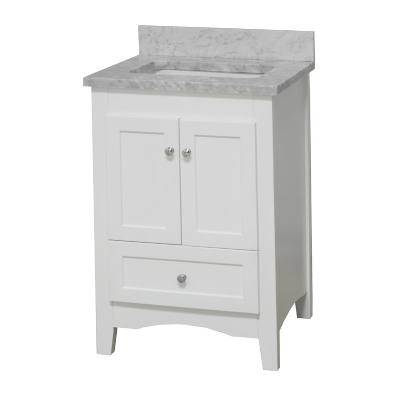 Edber 24'' Single Bathroom Vanity with Top, Carrara Marble, White